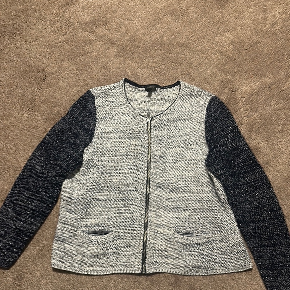 Talbots Gray and Black Cardigan Sweater with Textured Design